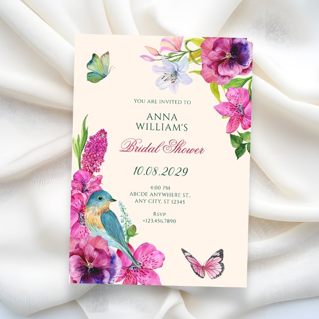 Invitación Floral bird butterfly bridal shower (Subido por el creador)