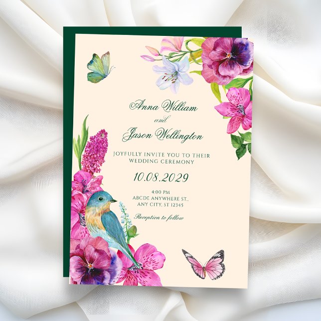 Invitación Floral bird butterfly wedding  (Subido por el creador)