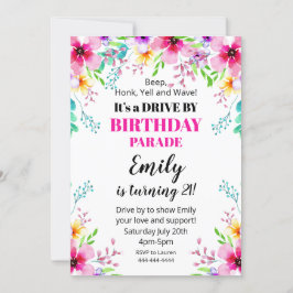 Invitación Floral Birthday Drive By Parade Invitat