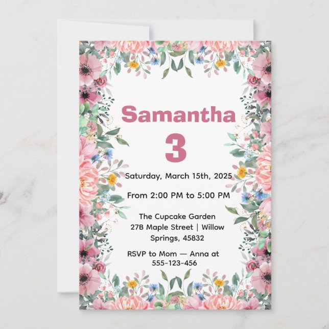 Invitación Floral Birthday Invitation, Wildflowers Birthday  (Anverso)