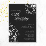 Invitación Floral Black and White 40 cumpleaños<br><div class="desc">Invitación de 40 años Floral en blanco y negro. Nuestro diseño de invitación presenta un impresionante motivo floral en blanco y negro, combinando simplicidad con sofisticación. Los delicados motivos florales contrastan con el fondo fresco, creando un aspecto a la vez sencillo y llamativamente elegante. Únete a nosotros para una noche...</div>