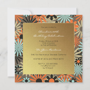 Invitación Floral Black Aquamarine Meadow Event Birday Gold