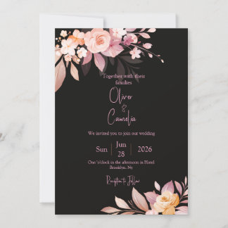 Invitación Floral Black & Blush Rose Wedding