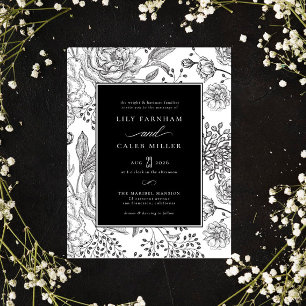 Invitación Floral Black Elegant Wedding