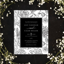 Invitación Floral Black Elegant Wedding