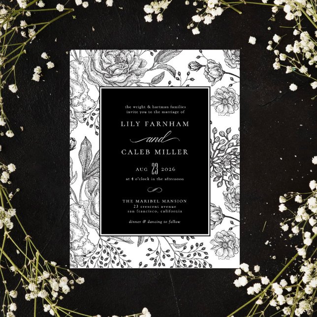 Invitación Floral Black Elegant Wedding (Subido por el creador)