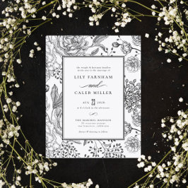 Invitación Floral Black Elegant Wedding