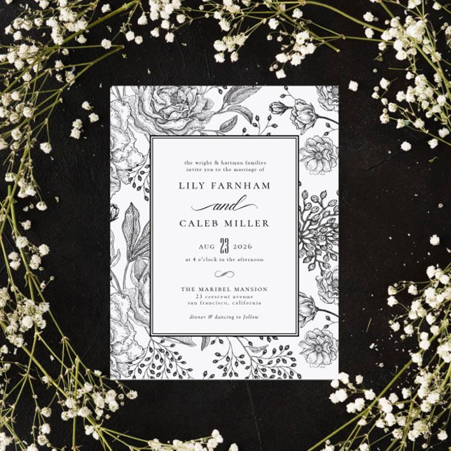 Invitación Floral Black Elegant Wedding (Subido por el creador)