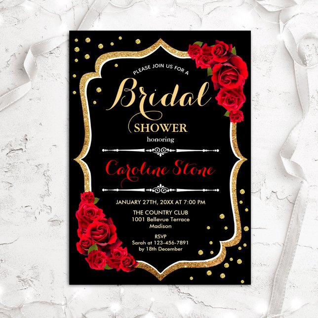Invitación Floral Black Gold Bridal Shower (Subido por el creador)