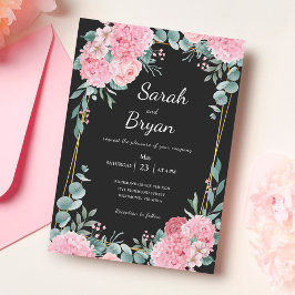 Invitación Floral Black Pink Boho Frame Elegant Wedding