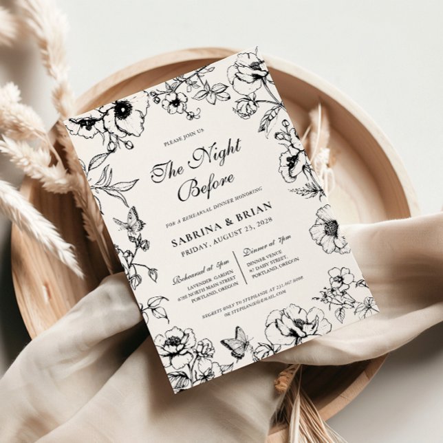 Invitación Floral Black White Night antes de la cena del ensa (Subido por el creador)