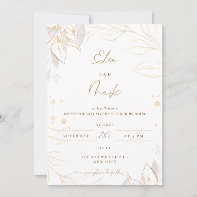 Invitación floral blanca a la boda (Anverso)