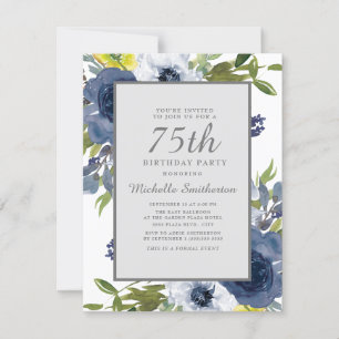Invitación Floral blanca amarilla de la marina deja 75 cumple