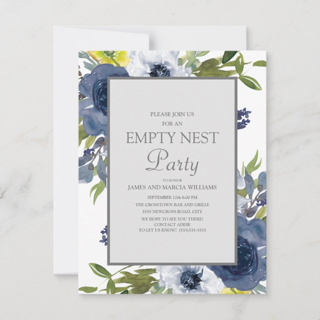 Invitación Floral blanca amarilla de la marina deja Fiesta de (Anverso)