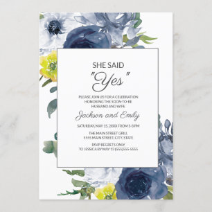 Invitación Floral Blanca Amarilla De La Marina Dijo Que Sí Co