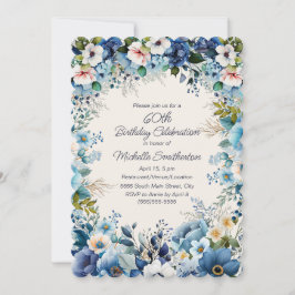 Invitación Floral blanca azul 60º cumpleaños de vieira