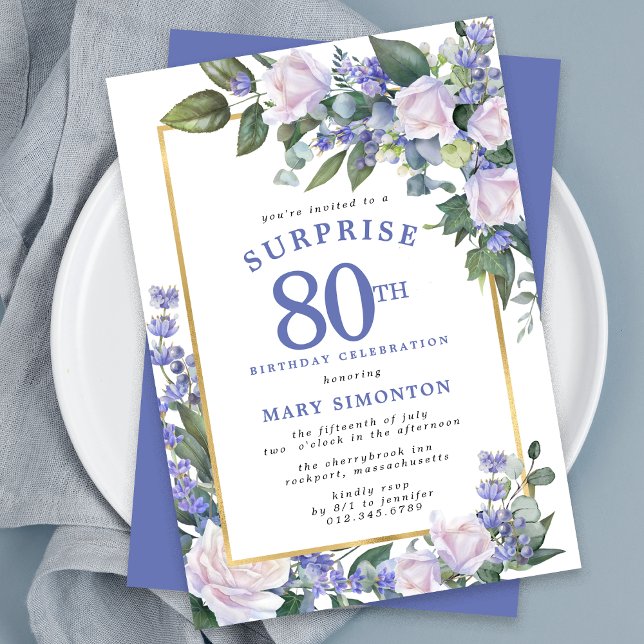Invitación Floral blanca azul 80 Fiesta de sorpresa por cumpl (Subido por el creador)