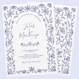 Invitación Floral blanca azul Boda mediterránea