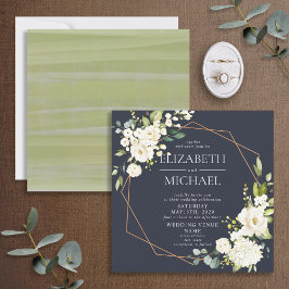 Invitación Floral blanca azul cuadrada de cobre de la marina 