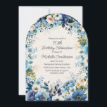 Invitación Floral blanca azul turquesa 70º aniversario de la<br><div class="desc">Elegante marina y polvoriento azul con acuarela blanca floral fiesta de cumpleaños número 70 en forma de arco invitación para las mujeres. Esta invitación está diseñada para cumplir 70 años, pero puede ser personalizada para cualquier persona de cualquier edad. Comuníquese conmigo para obtener ayuda con sus personalizaciones o para solicitar...</div>