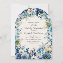 Invitación Floral blanca azul turquesa 70º aniversario de la 