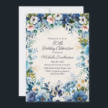 Invitación Floral blanca azul turquesa 75 cumpleaños<br><div class="desc">Hermosa marina y azul polvoriento con flores de color de agua blanca invitación a la fiesta de cumpleaños 80 para las mujeres. Esta invitación está diseñada para un cumpleaños número 80, pero puede ser personalizada para cualquier persona de cualquier edad. Comuníquese conmigo para obtener ayuda con sus personalizaciones o para...</div>