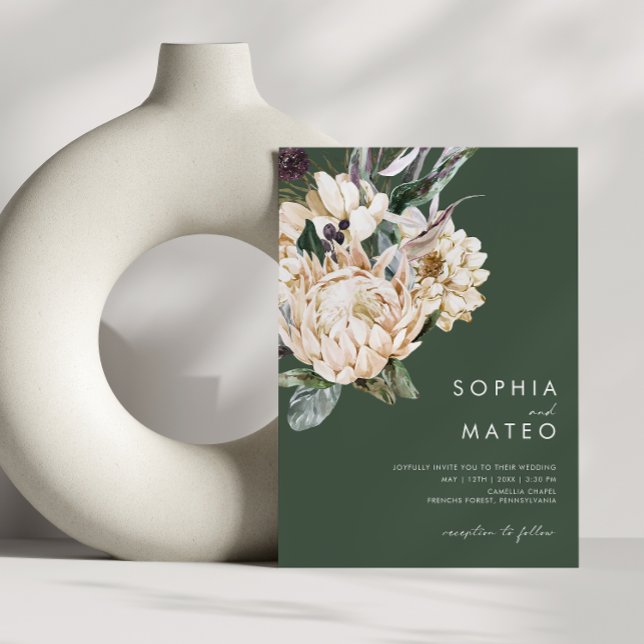 Invitación Floral blanca | Boda Casual Verde oscuro (Subido por el creador)