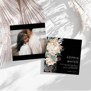 Invitación Floral blanca   Boda de Black Photo Square