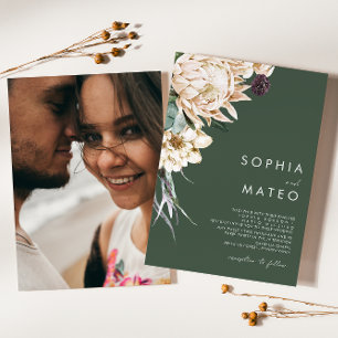 Invitación Floral blanca Boda de fotografía tradicional verde