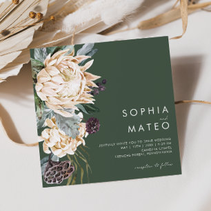 Invitación Floral blanca   Boda de la Plaza Verde Oscura