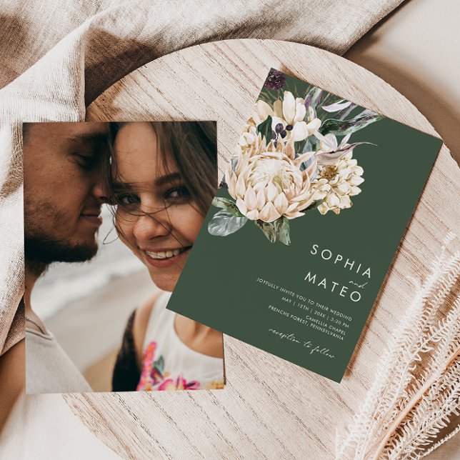 Invitación Floral blanca | Boda fotográfico de Green Casual o (Subido por el creador)