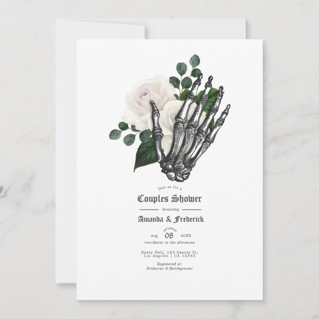 Invitación Floral blanca Boda gótica duchas duchas (Anverso)