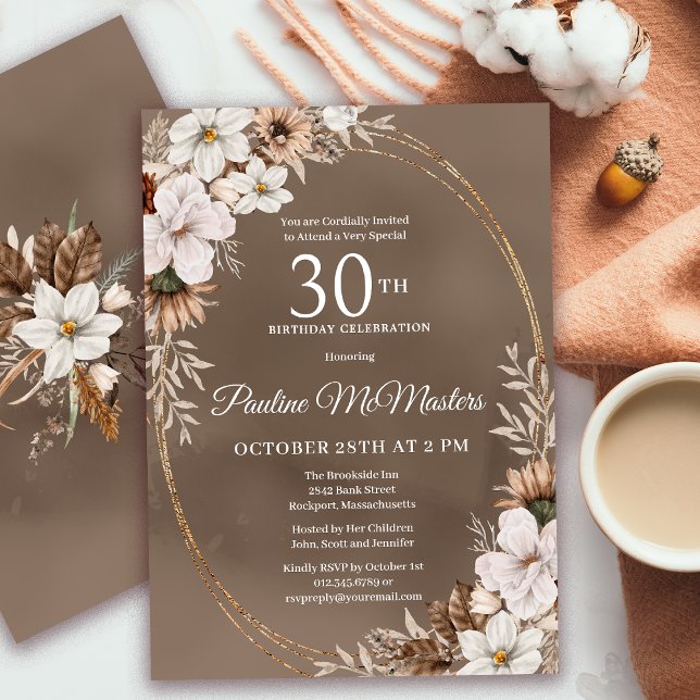 Invitación Floral blanca Caída Neutral Bouquet 30 cumpleaños (Need a matching fall Welcome Sign? Message me!)