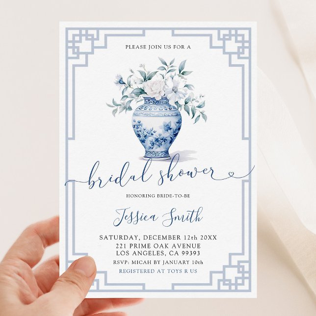 Invitación Floral blanca Chinoiserie Ginger Jar Bridal Shower (Subido por el creador)