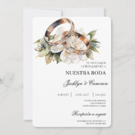 Invitación Floral blanca con anillo Boda español