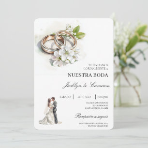 Invitación Floral blanca con anillo Boda español