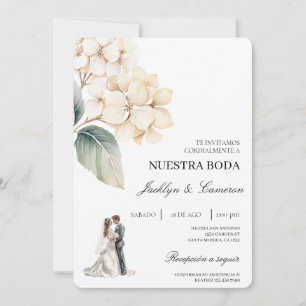 Invitación Floral blanca con anillo Boda español