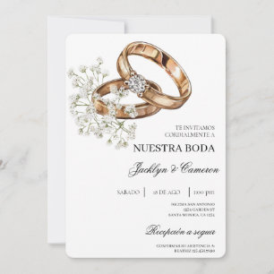 Invitación Floral blanca con anillo Boda español