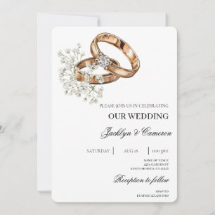 Invitación Floral blanca con Boda de anillo