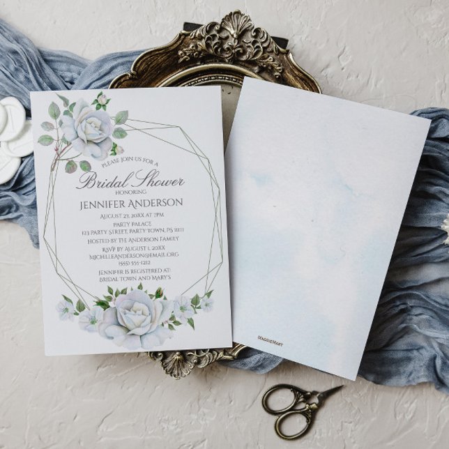 Invitación Floral blanca de agua geométrica ducha de novia (Subido por el creador)