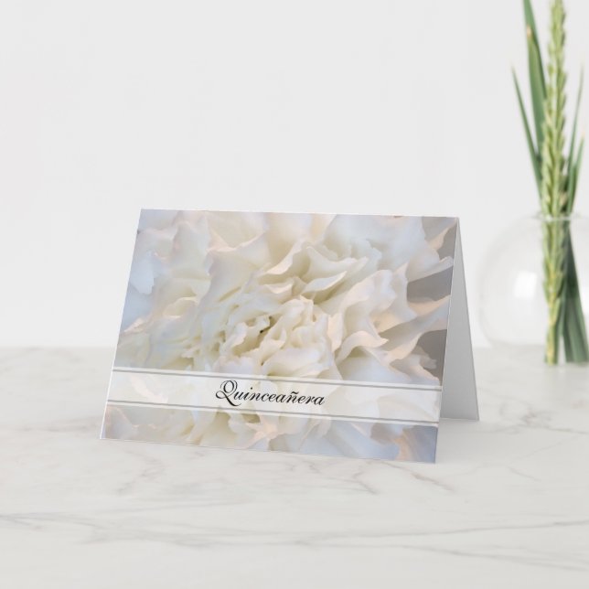 Invitación floral blanca de Quinceañera (Anverso)