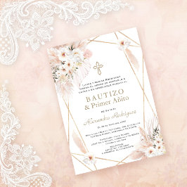 Invitación Floral blanca del desierto Español Primer bautismo
