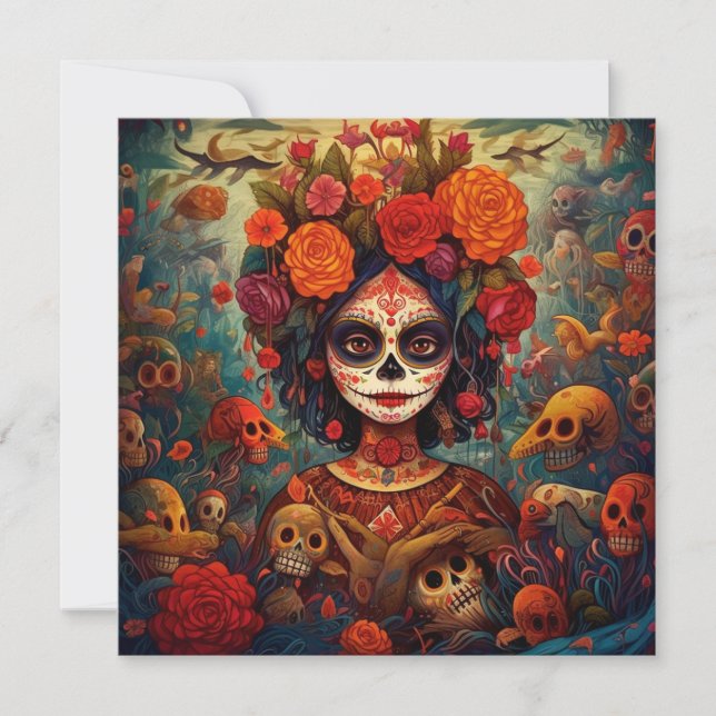 Invitación Floral blanca Día de los Muertos (Anverso)
