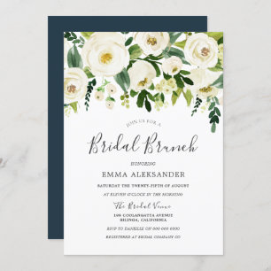 Invitación Floral blanca ducha de novia Brunch moderno Invite