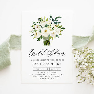Invitación Floral blanca ducha de novias primavera