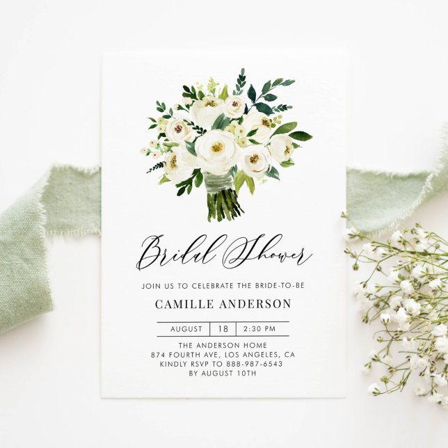 Invitación Floral blanca ducha de novias primavera (Subido por el creador)