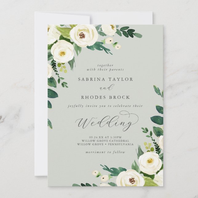 Invitación Floral blanca elegante | Boda de la Fábrica de la  (Anverso)