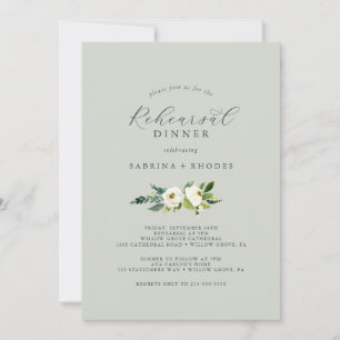 Invitación Floral blanca elegante   Cena De Ensayos Mintales 