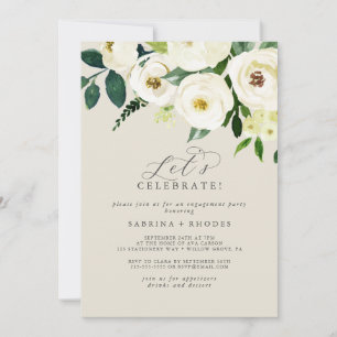 Invitación Floral blanca elegante   Champagne Celebremos