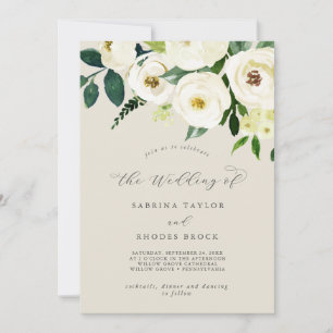 Invitación Floral blanca elegante   Champagne El Boda De